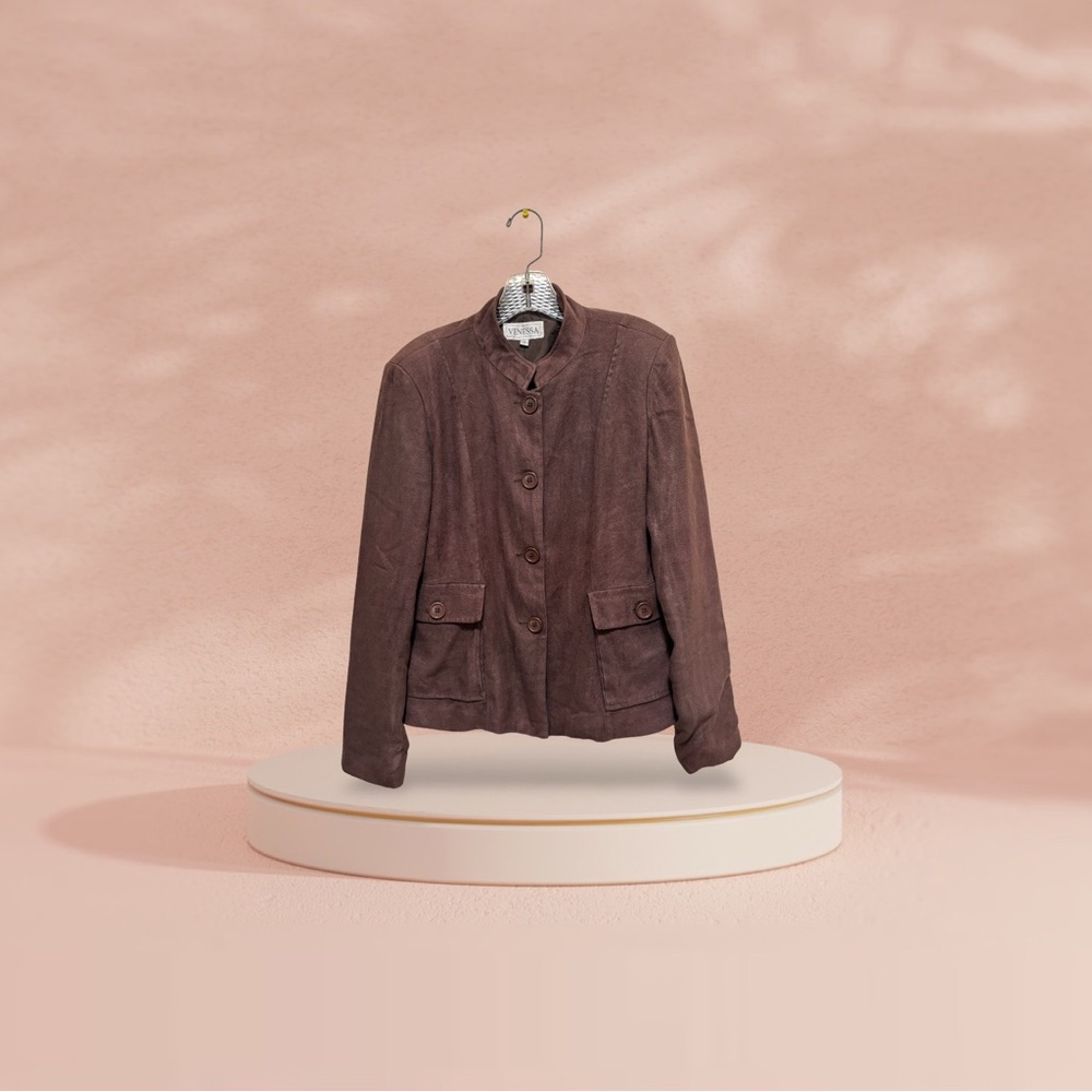 Venessa Skirt Set with Long Sleeves and Stand Collar Women's Size M Dark Brown - Picture 15 of 15